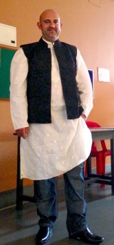 Wearing kurta and Nerhu jacket